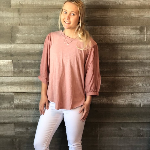 ⭐️ last one ⭐️umgee mauve 3/4 puff sleeve top S - Picture 3 of 8